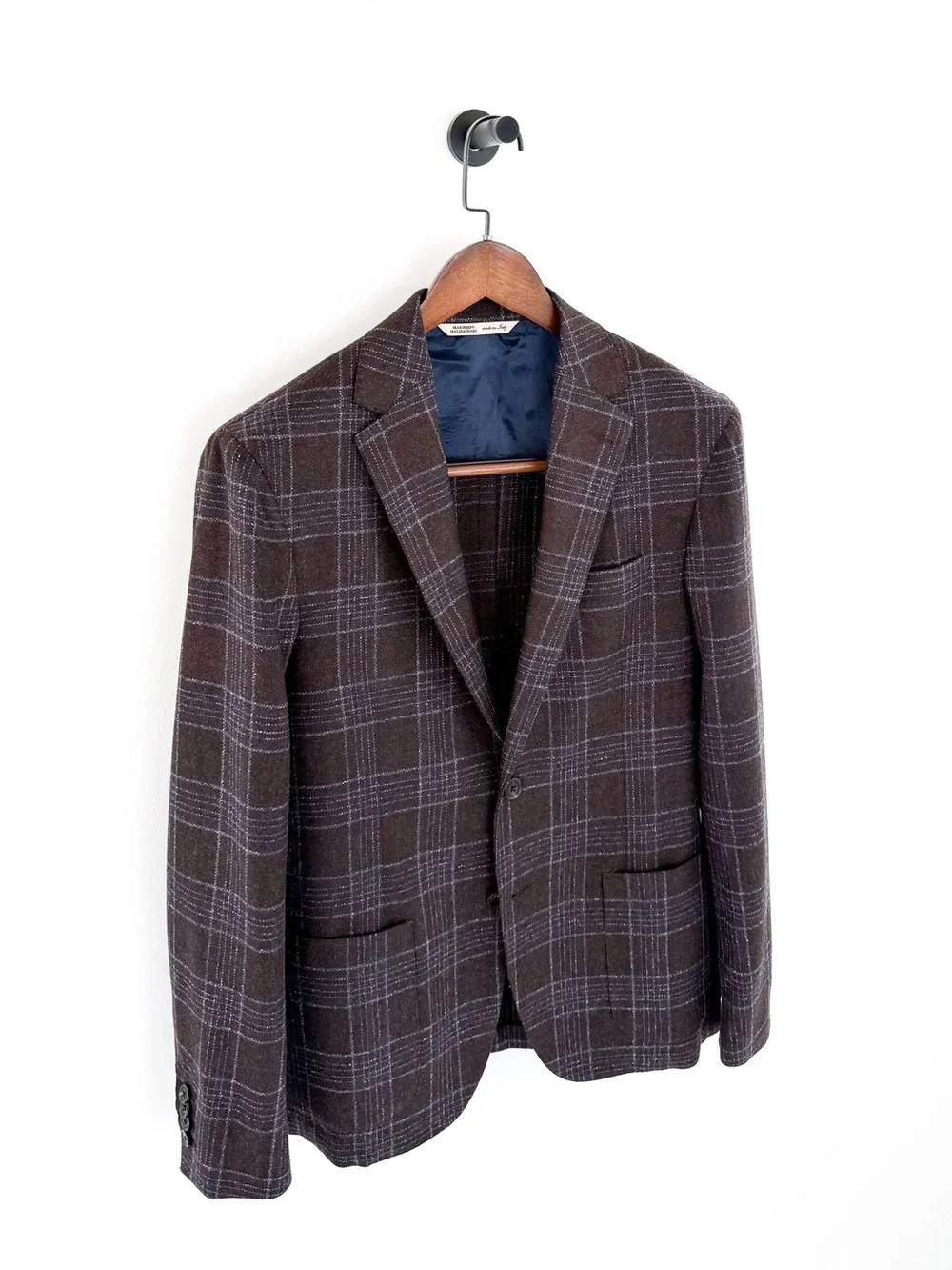 New Maurizio Baldassari Italian Wool Plaid Sport Coat Blazer Men's Brown Blue 40